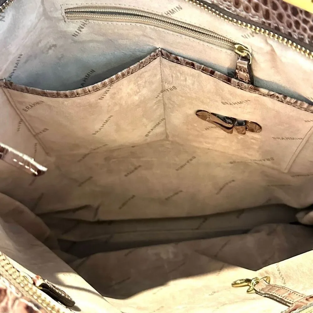 Brahmin Istana Mocha Madison Ave Melbourbe Croc Embossed Top Zip Leather Tote Sh